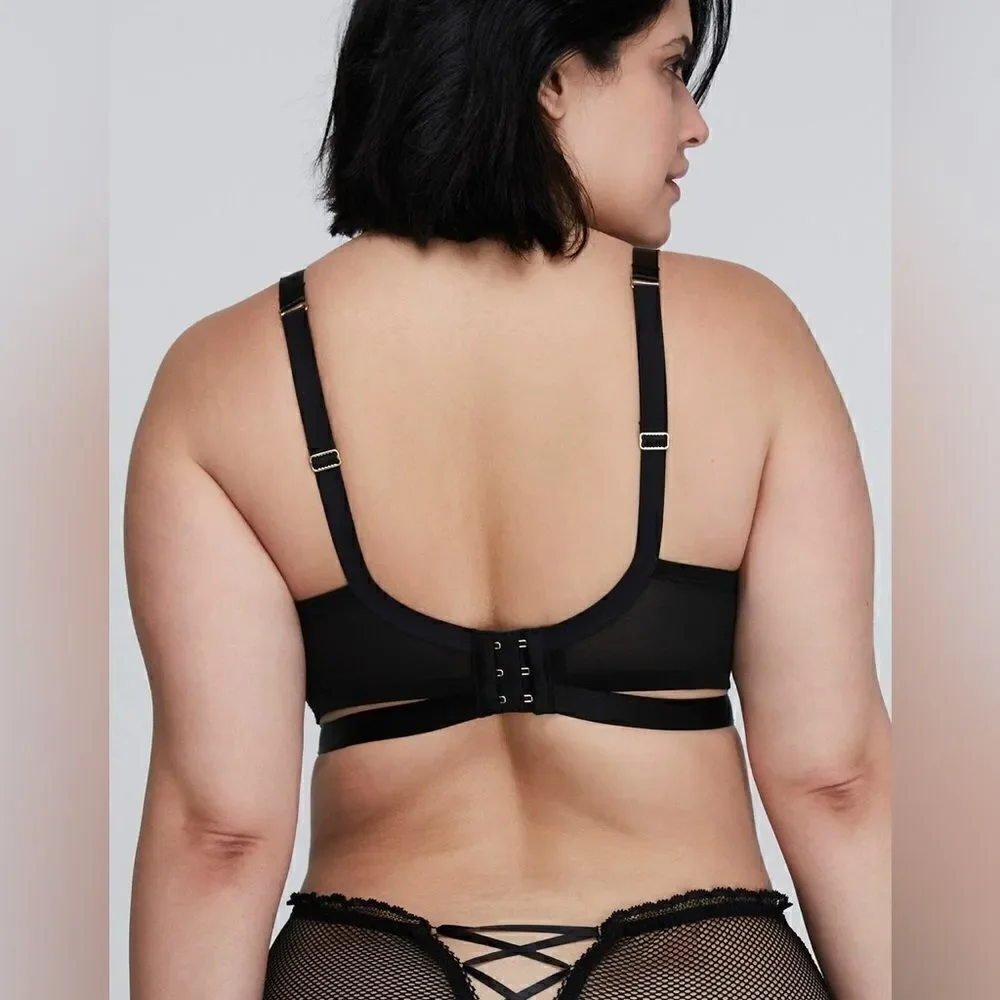 CACIQUE LANE BRYANT FISHNET & LACE LIGHTLY LINED FRENCH BALCONETTE BRA 36DDD